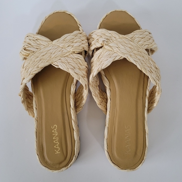 Kaanas Inagua Slip-On Sandals Natural Raffia & Leather Platform Women's Size 7 - Picture 7 of 11